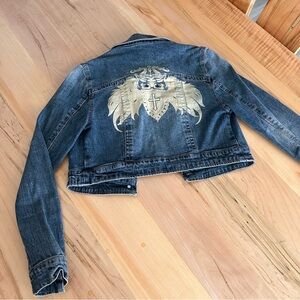 Printed jean denim cropped jacket S